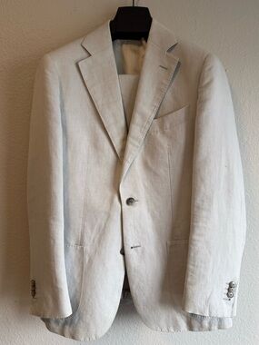 Suitsupply Light Grey 3 Piece Cotton/Linen Suit. 36R Havana Fit